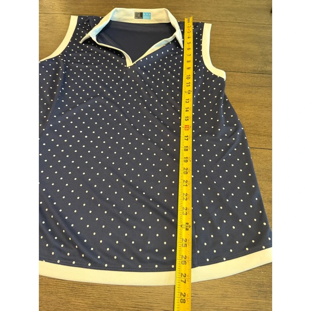 PGA Tour Womens XXL Sleeveless Golf Polo Shirt Navy Blue Polka Dot V-Neck Top